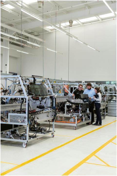 Team of engineers discussing projects in a high-te