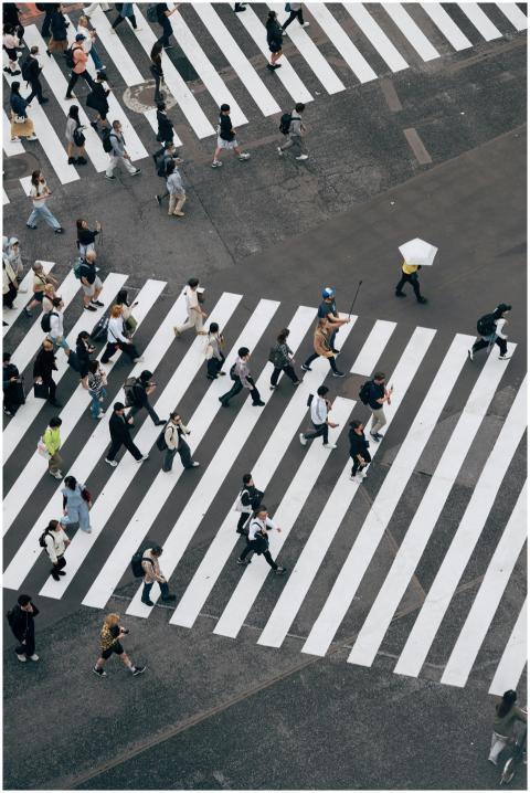 Top view of people crossing at famous Shibuya Inte