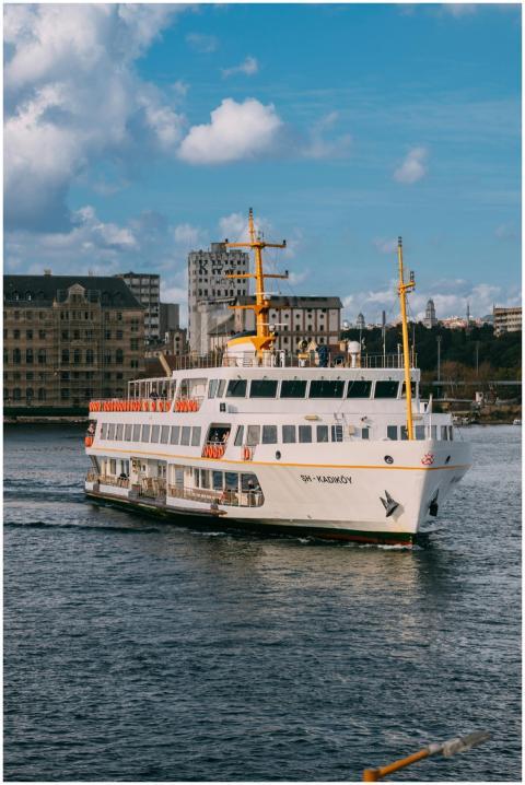 Passenger ferry navigating through an urban river