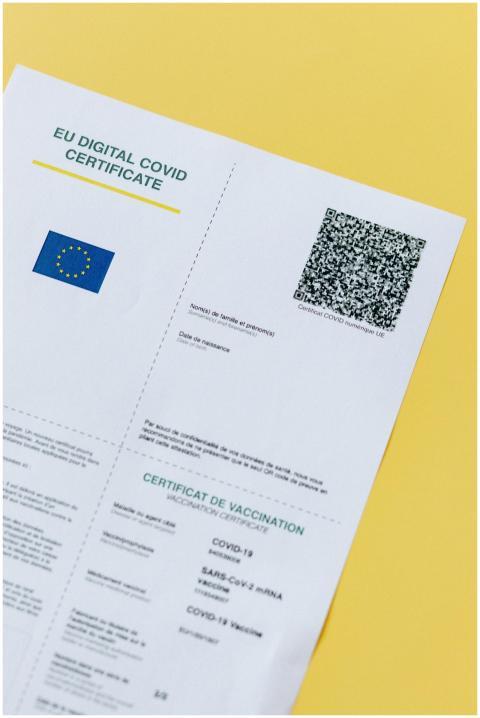 Close-up of an EU Digital COVID Certificate with Q