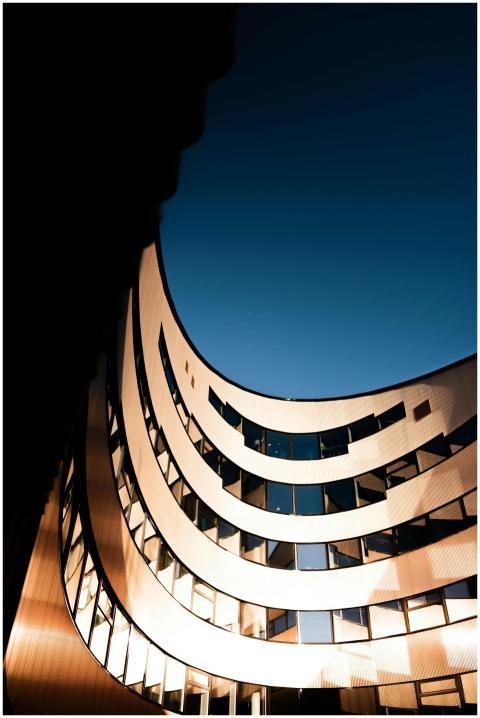 Dynamic view of modern architectural building in T