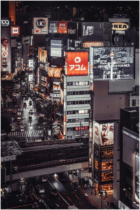 Bustling night scene of Shibuya, Tokyo with vibran