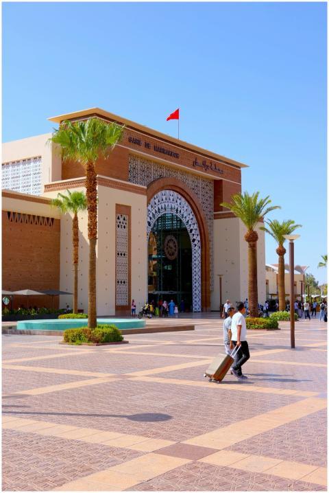 Vibrant scene of Marrakesh railway station and pal