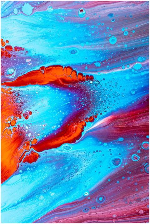 Vibrant abstract fluid painting in blue and red hu