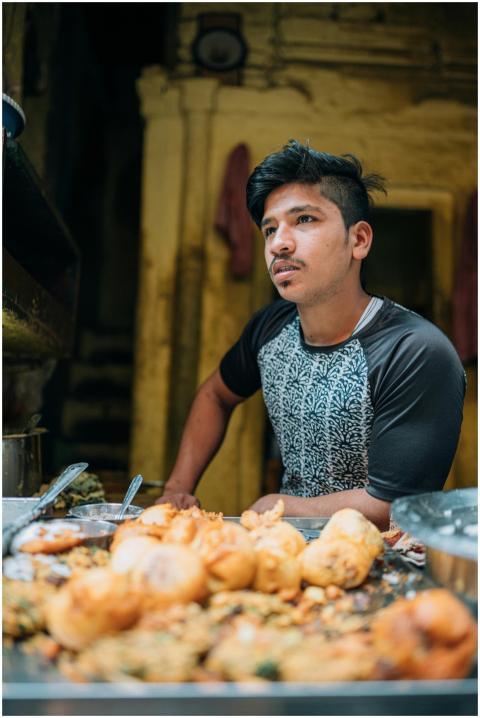 Street vendor in Varanasi selling traditional Indi