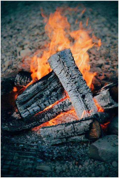A serene outdoor campfire scene featuring vibrant