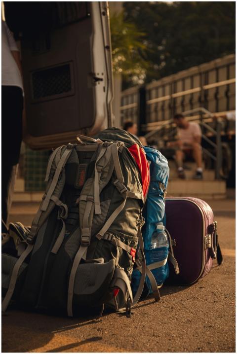 Backpacks and luggage ready for an outdoor travel