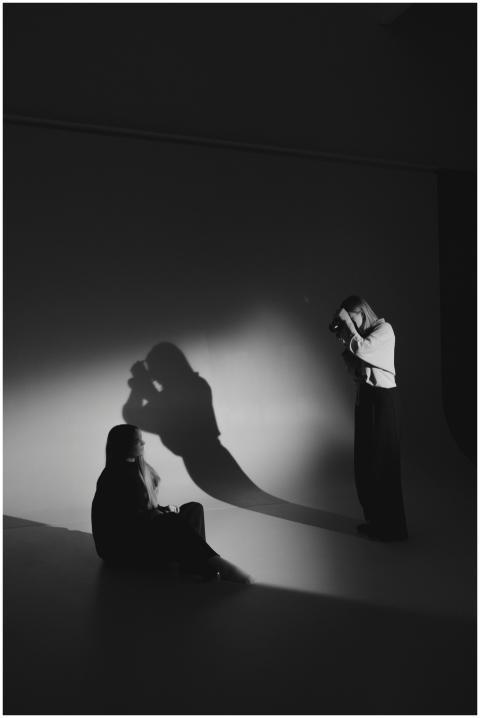 Artistic black and white photo capturing a female