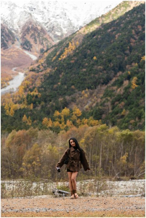 Woman Posing Autumn Mountain