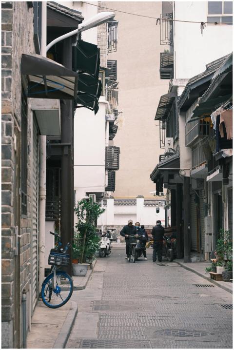A serene street scene in a historic district of Ch