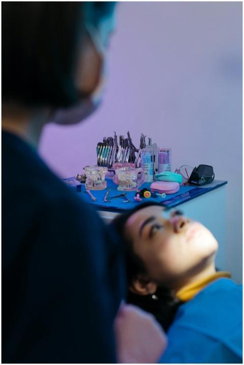 Patient undergoing examination in a modern dental