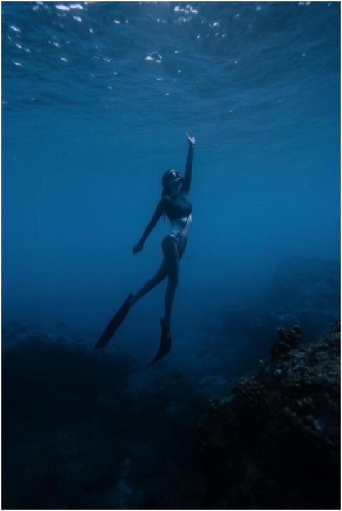 A captivating image of a swimmer exploring the dee