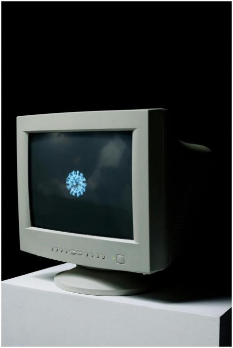 An old CRT monitor displaying a digital representa