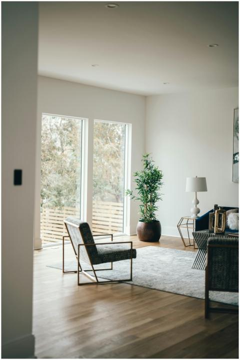 Elegant minimalist living room with natural light