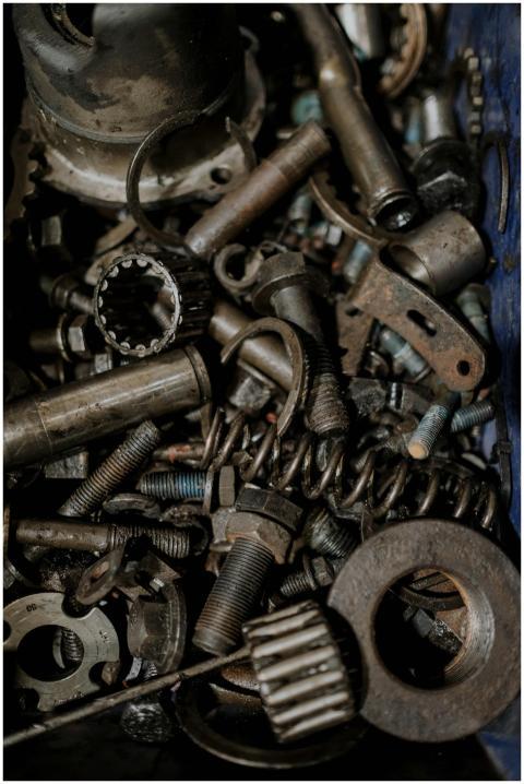 A detailed close-up of various metal gears and spa