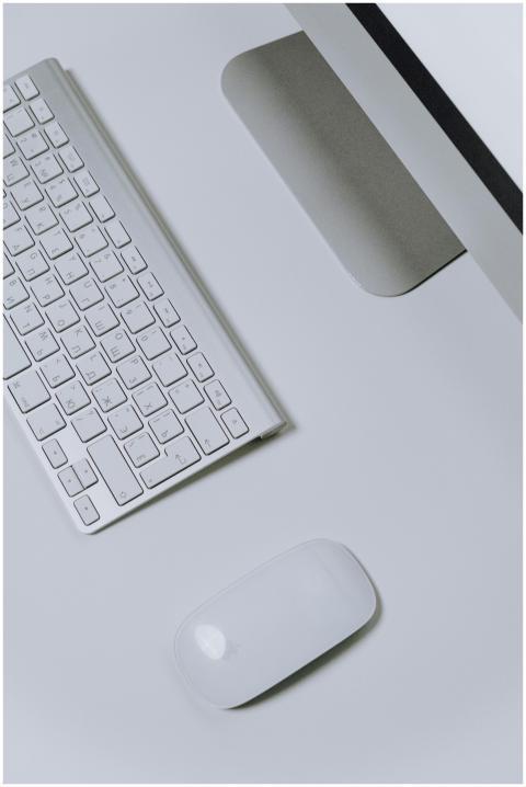 Stylish overhead view of a minimalist Apple worksp