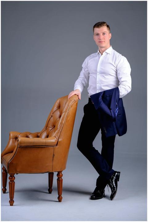 Full body of young well dressed male in formal out