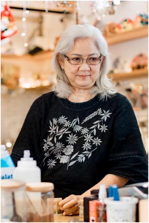 Senior Woman Cozy Cafe