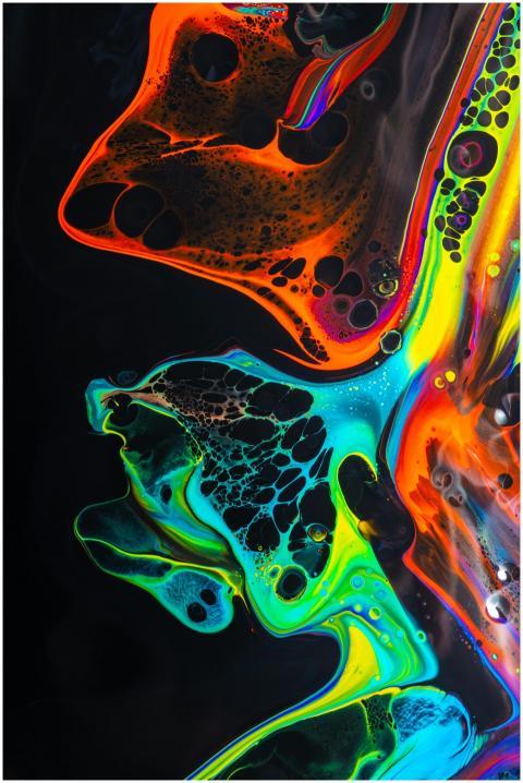 Colorful neon fluid art with dynamic swirls and bo
