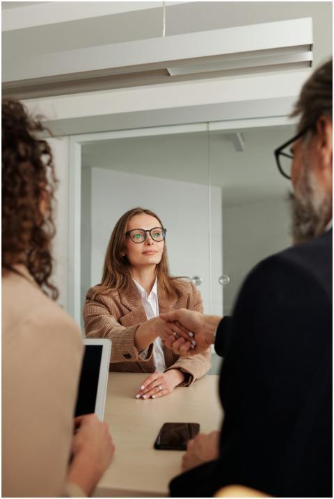 Business professionals shaking hands during a meet