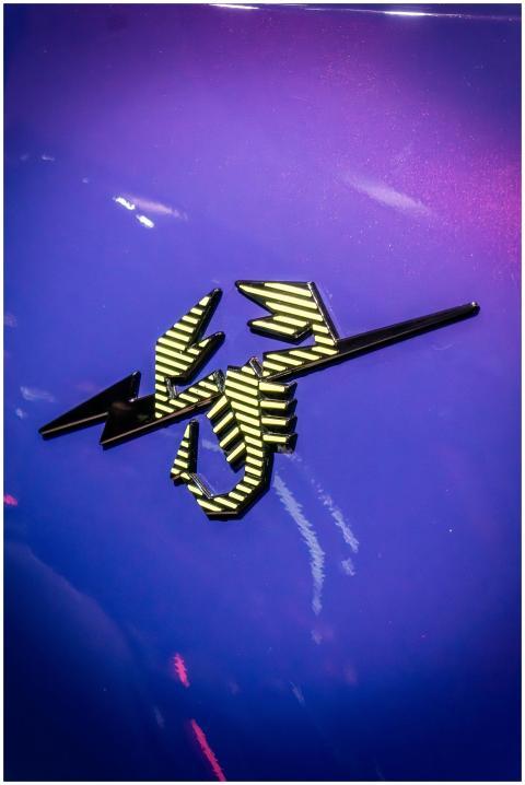 Striking close-up of a modern emblem on a vibrant