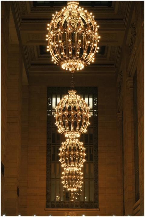 Grand Central Terminal's glowing chandeliers exude