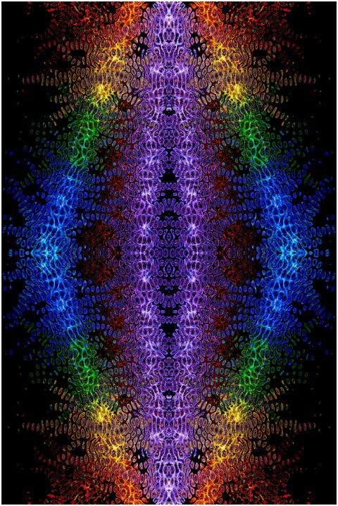 Colorful geometric abstract artwork with glowing p