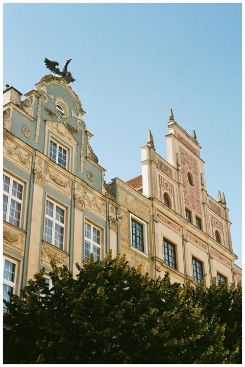 Elegant historical buildings in Gdańsk, featuring