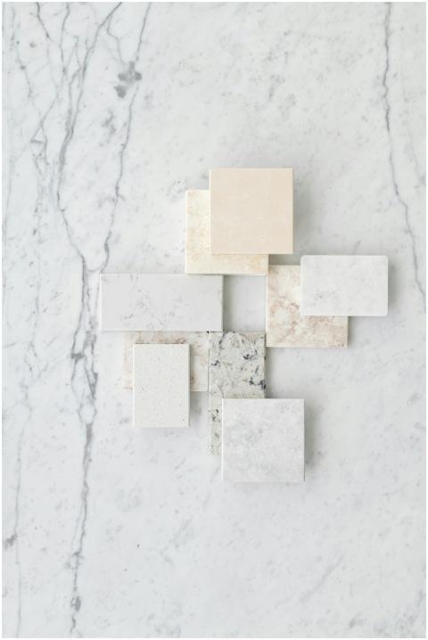 Aesthetic flat lay of various marble tiles arrange