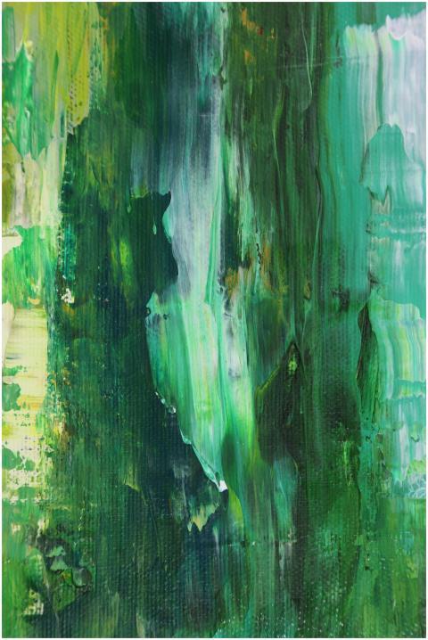 A dynamic abstract green painting showcasing vivid