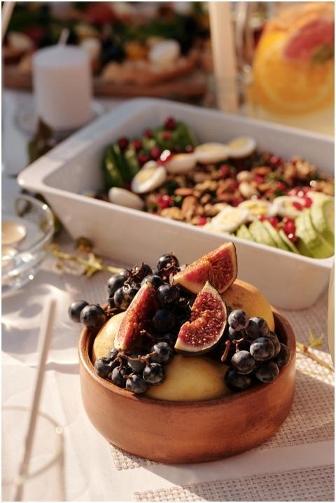 High angle of ceramic plate with fresh fruits and