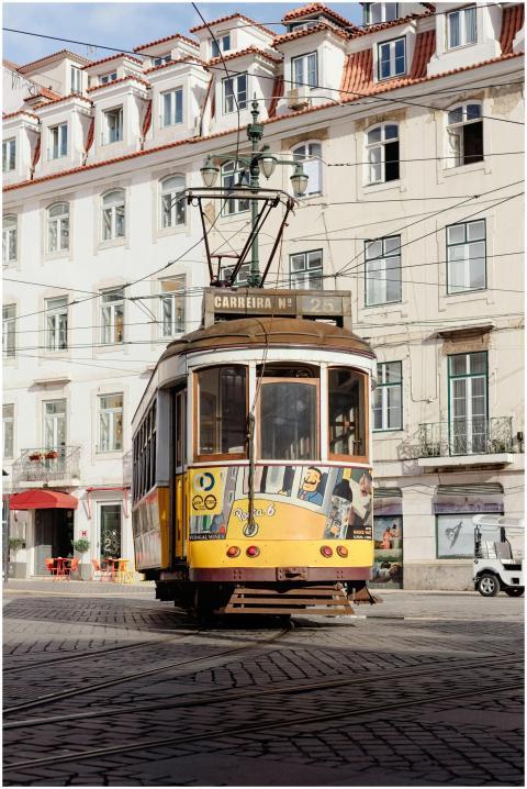 Vintage tram in the heart of Lisbon, capturing the