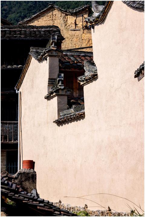 Close-up of a traditional Asian building wall with