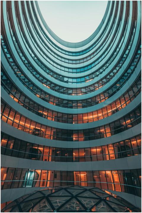 Vertical view of a modern glass building in Beijin