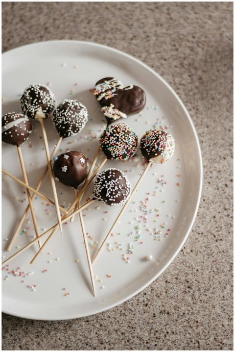 Delicious chocolate cake pops with colorful sprink