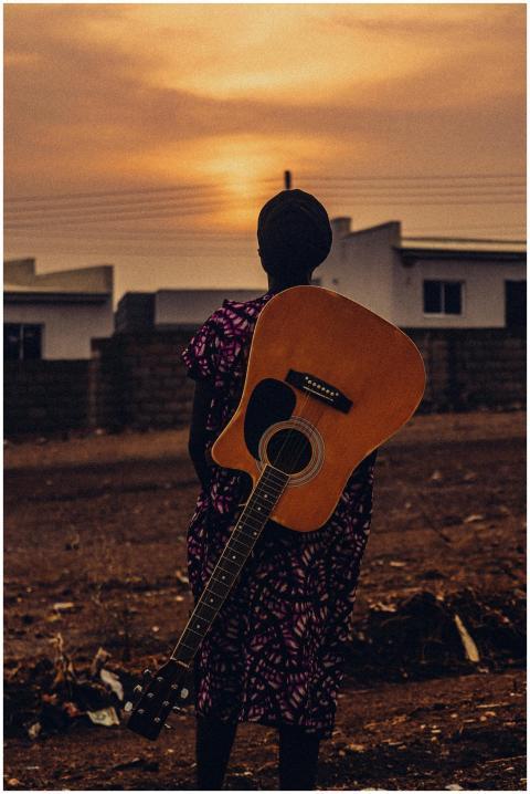 Silhouette Person Guitar Sunset