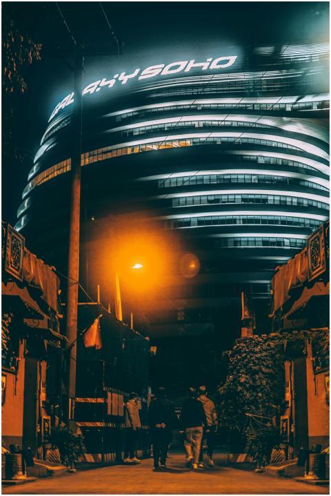 Night view of Galaxy SOHO, a modern architectural