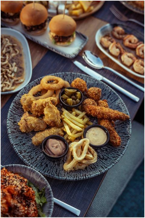 A delectable assortment of fried appetizers includ