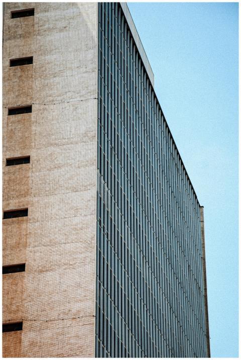 A contemporary office building facade with a clear