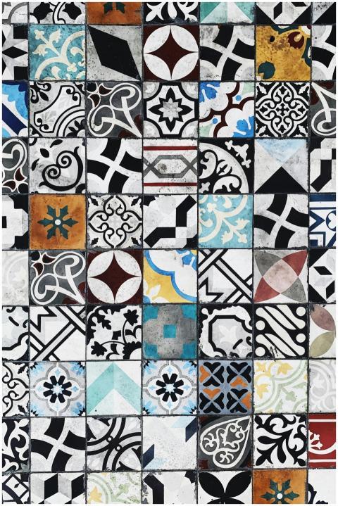 Detailed mosaic of colorful and patterned ceramic