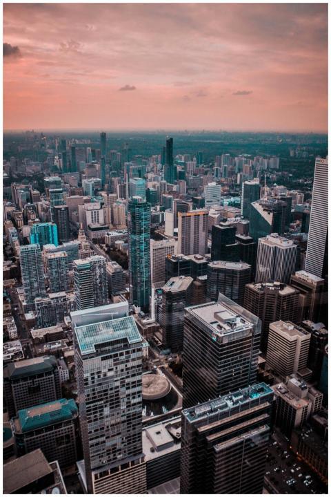 Stunning aerial view of Toronto's skyline at sunse