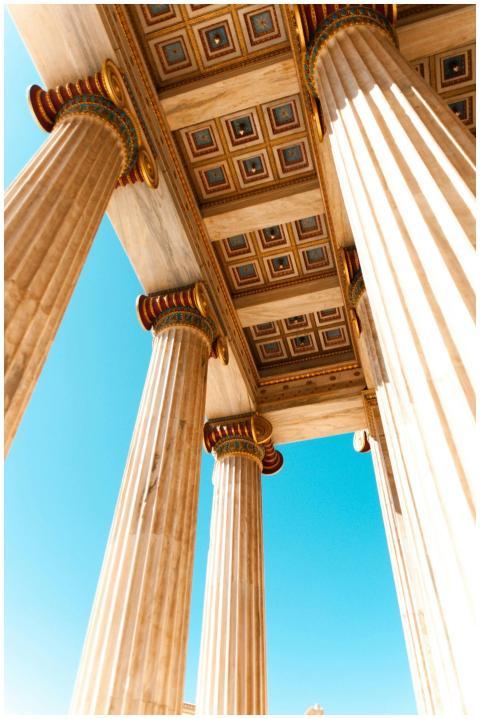 Explore ancient Greek architecture with a low angl