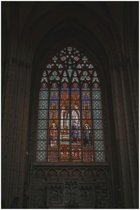 Beautiful stained glass window in Gothic cathedral