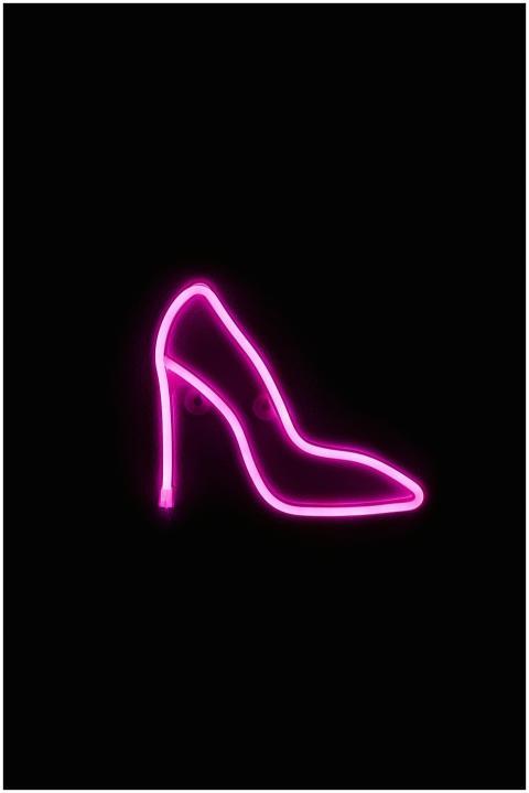 Vibrant neon pink high heel shoe outline glowing a