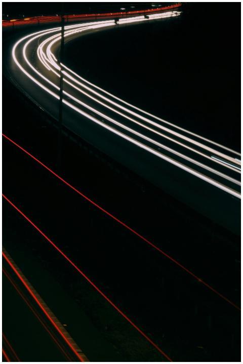 Long exposure shot capturing dynamic car light tra