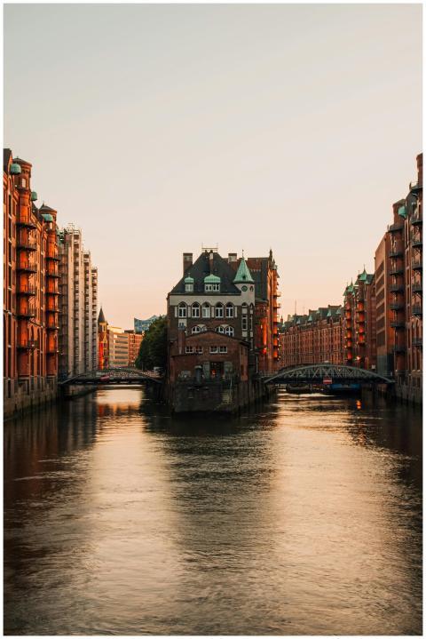 Scenic view of Speicherstadt district in Hamburg w