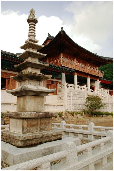 Stone pagoda and temple architecture at a historic