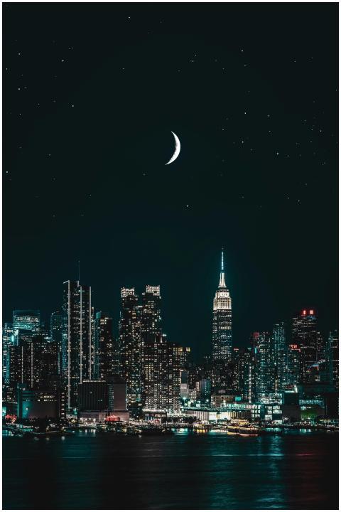 Stunning night view of New York City skyline with