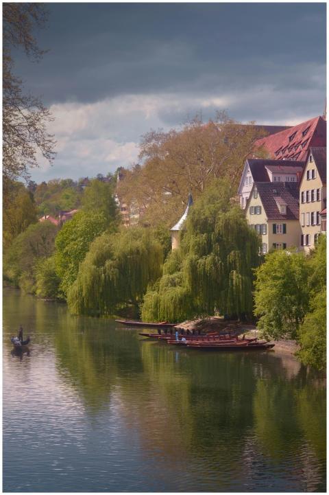 Charming riverside houses and boats in Tübingen, G
