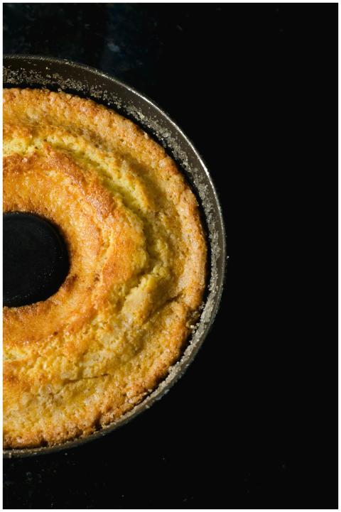 Close-up of a delicious homemade bundt cake with a